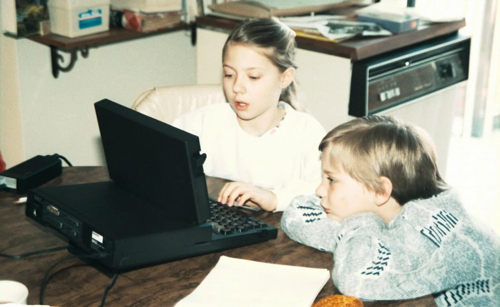 Paul's children using his GRID computer in 1987